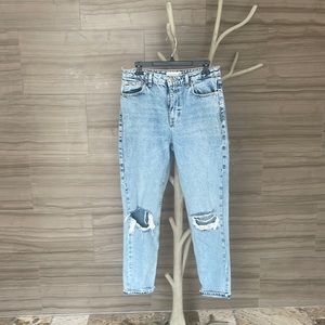 Topshop Light Wash Distressed Mom Jeans